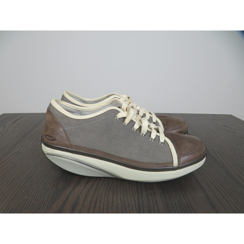 MBT Shoes Womens 8.5 Brown Canvas Leather Rocker Sole Walking Comfort Casual